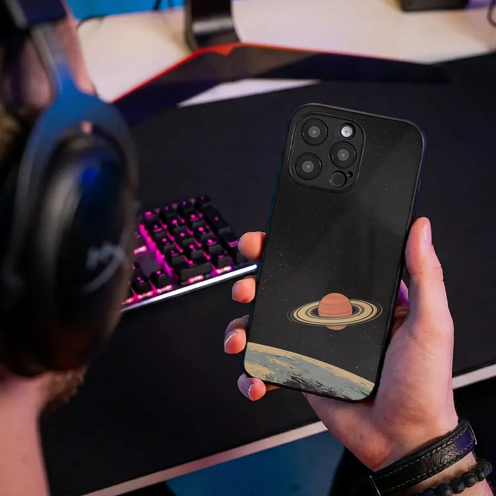 Glass Phone Case Saturn's Moons Landscape